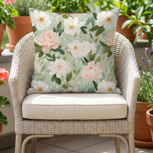 Watercolor Floral Pattern Blush Pink Sage Green Cushion