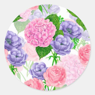Watercolor floral pattern classic round sticker