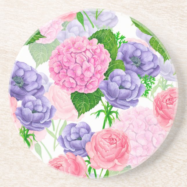 Watercolor floral pattern coaster (Front)