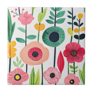 Watercolor Floral Pattern Colourful Ceramic Tile