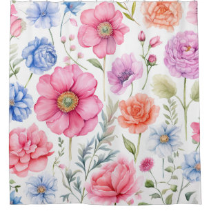 Watercolor Floral Pattern Colourful Flower  Shower Curtain