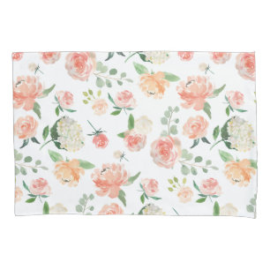 Watercolor Floral Pattern in Peach Pillowcase