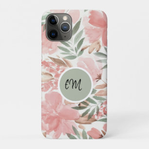 Watercolor Floral Pattern Monogram iPhone 11 Pro Case