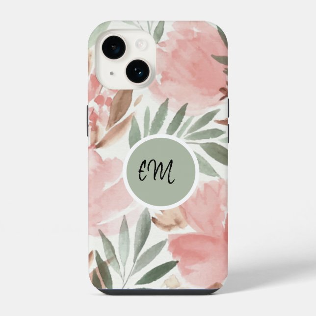 Watercolor Floral Pattern Monogram iPhone Case (Back)