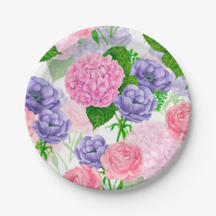 Watercolor floral pattern paper plate