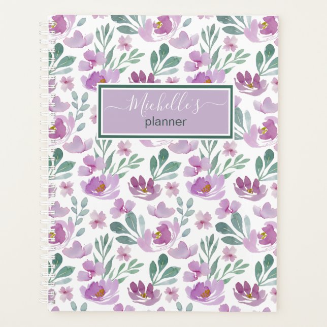 Watercolor Floral Pattern Pink Your Name Planner (Front)