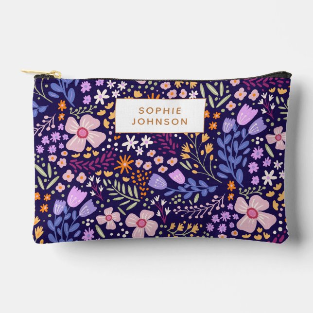 Watercolor Floral Pattern Pretty Personalized Accessory Pouch (Front)