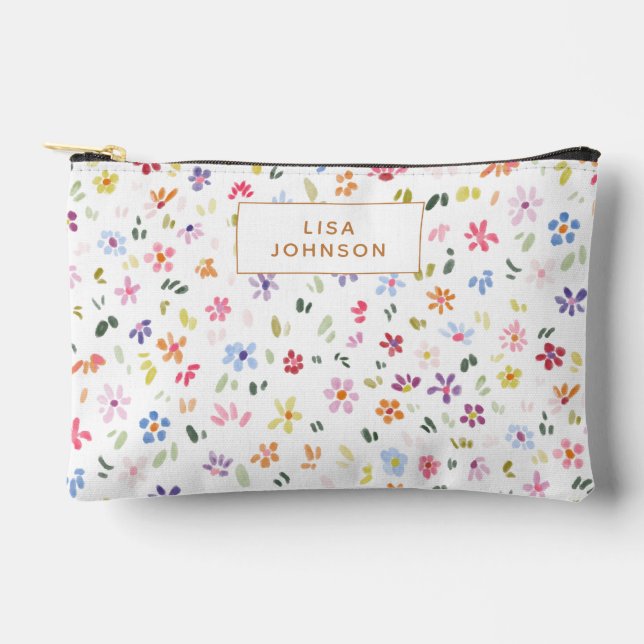 Watercolor Floral Pattern Pretty Personalized Accessory Pouch (Front)