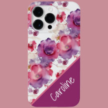 Watercolor floral pattern red blue purple