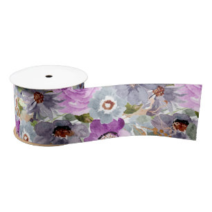 Watercolor Floral Pattern Satin Ribbon