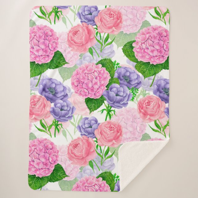 Watercolor floral pattern sherpa blanket (Front)