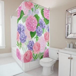Watercolor floral pattern shower curtain