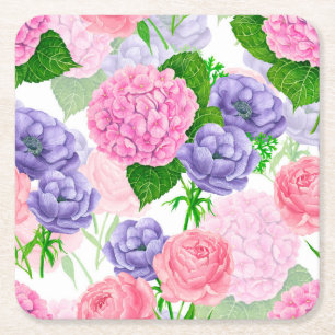 Watercolor floral pattern square paper coaster