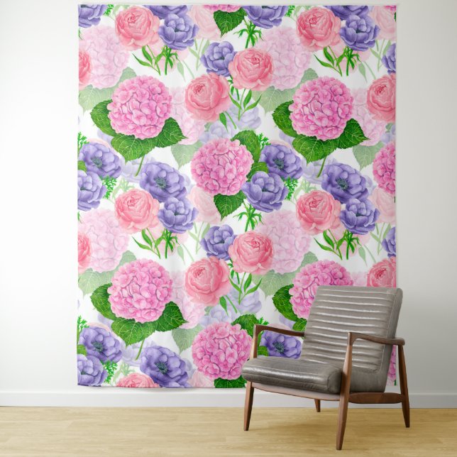 Watercolor floral pattern tapestry (In Situ)