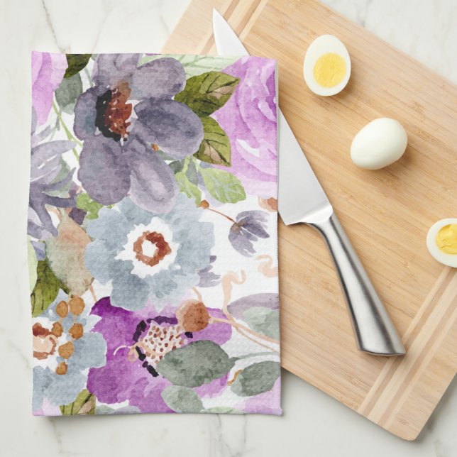Watercolor Floral Pattern Tea Towel (Quarter Fold)
