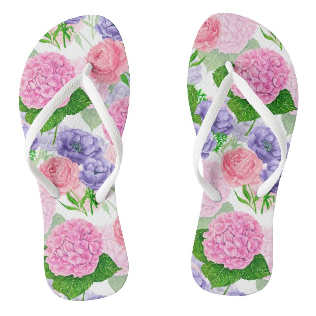 Watercolor floral pattern thongs (Footbed)