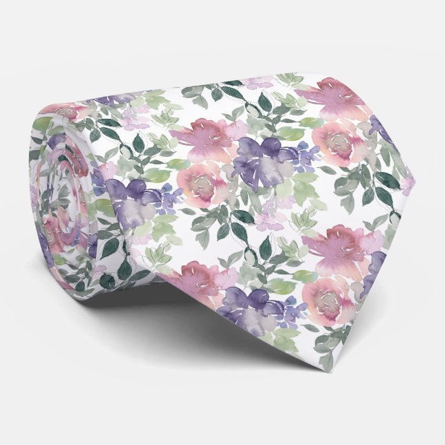 Watercolor Floral Pattern Tie (Rolled)