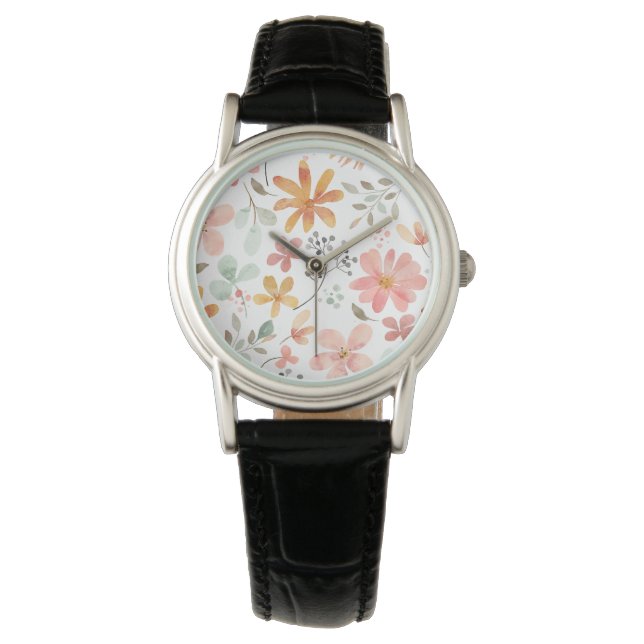Watercolor Floral Pattern Watch (Front)