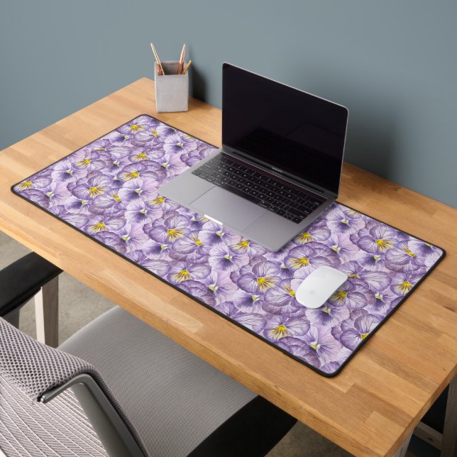 Watercolor floral pattern with violet pansies desk mat (Office 2)