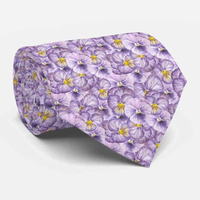 Watercolor floral pattern with violet pansies tie (Rolled)
