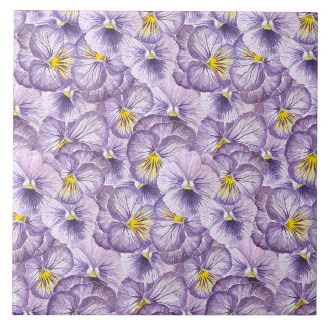 Watercolor floral pattern with violet pansies tile (Front)