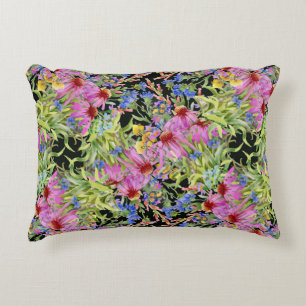 Watercolor Floral Pattern Yellow Green Pink Decorative Cushion