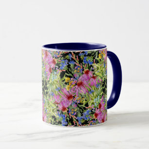 Watercolor Floral Pattern Yellow Green Pink Mug