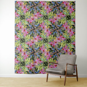 Watercolor Floral Pattern Yellow Green Pink Tapestry