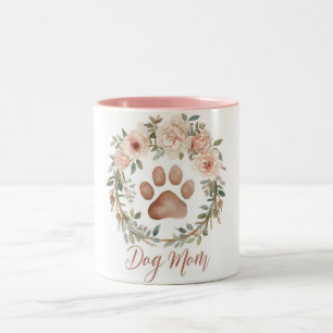 Watercolor Floral Paw Print Dog Mum Personalised Two-Tone Coffee Mug