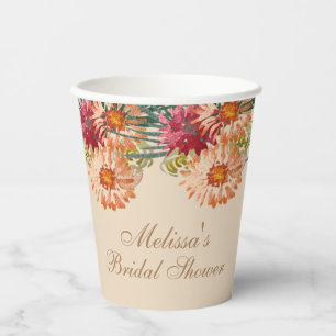 Watercolor Floral Peach Baby Shower Script Paper Cups