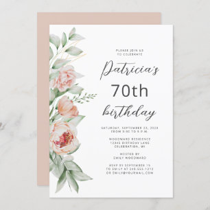 Watercolor Floral Peach Blush 70th Birthday Invitation
