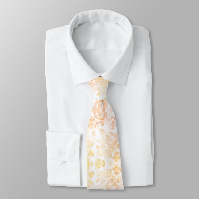 Watercolor Floral Peach Fuzz  Tie (Tied)
