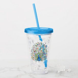 Watercolor floral peacock  acrylic tumbler