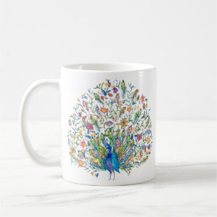 Watercolor floral peacock  coffee mug