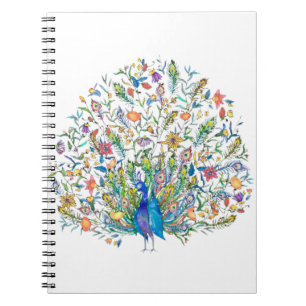 Watercolor floral peacock notebook