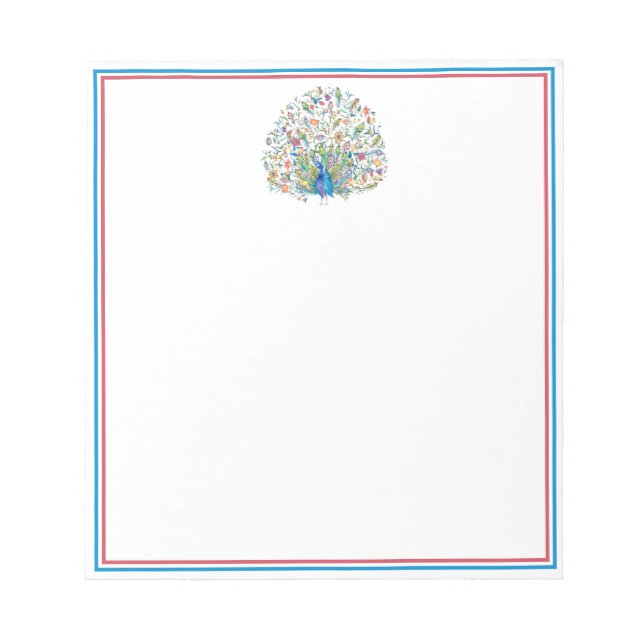 Watercolor floral peacock  notepad (Front)