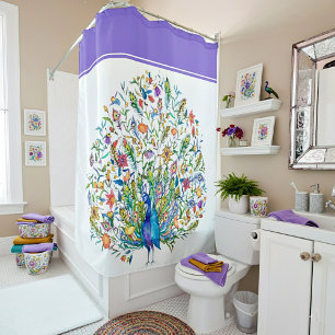 Watercolor floral peacock  shower curtain