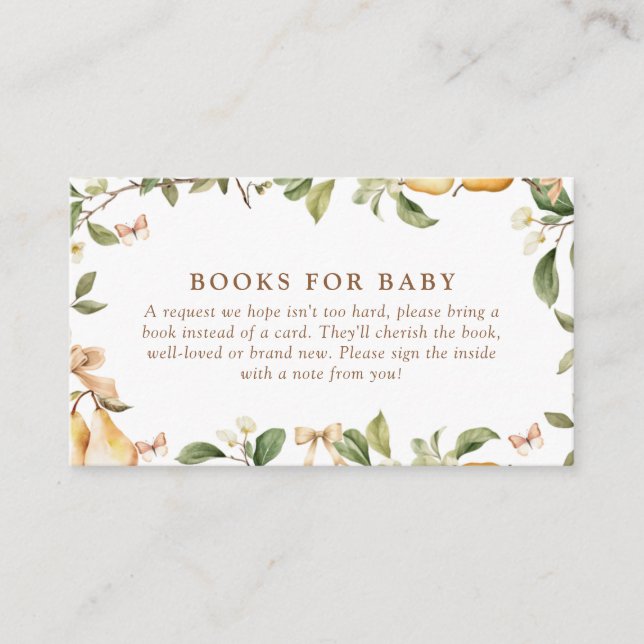 Watercolor Floral Pear Baby Shower Business Card (Front)