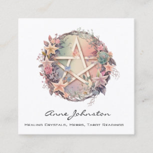 Watercolor Floral Pentagram Square Business Card