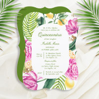 Watercolor Floral Peonies Tulips Lemon Quinceañera