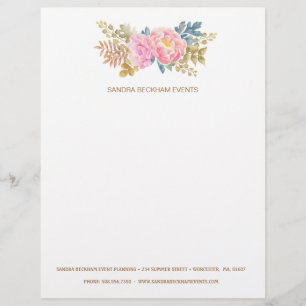 Watercolor floral peony custom letterhead