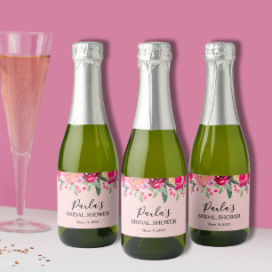 Watercolor Floral Personalised Bridal Shower Mini Sparkling Wine Label