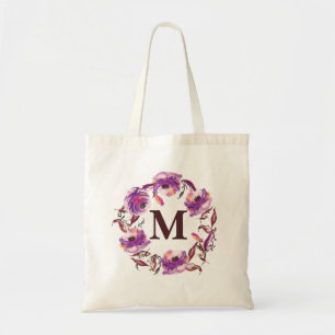 Watercolor Floral Personalised Monogram Canvas Bag
