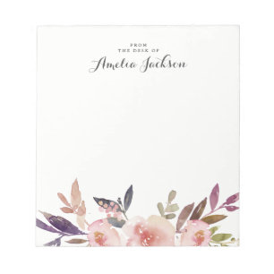 Watercolor Floral Personalised Notepad Stationery