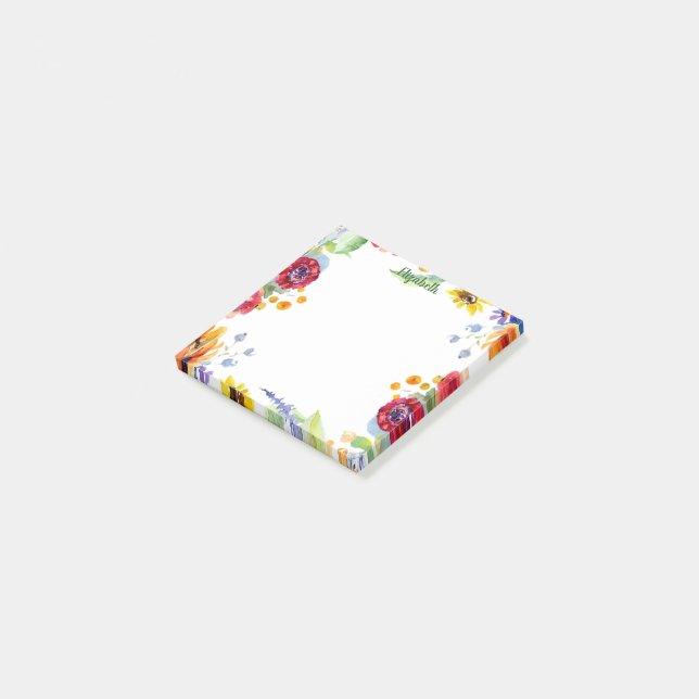 Watercolor floral personalised post-it notes (Angled)
