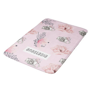Watercolor Floral Personalised Rose Bath Mat
