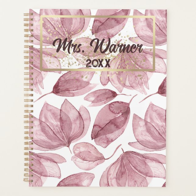 Watercolor Floral Personalised Teacher Gift Boho Planner (Front)