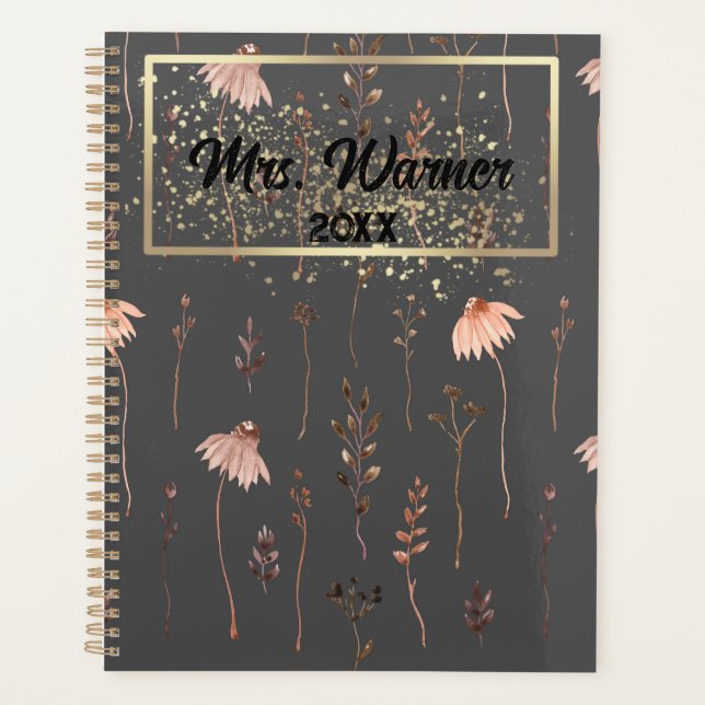 Watercolor Floral Personalised Teacher Gift Planne Planner (Front)