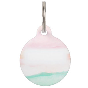 Watercolor Floral Pet Tag Pink, Green & Peach