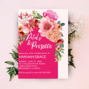 Watercolor Floral Petals & Prosecco Bridal Shower Invitation